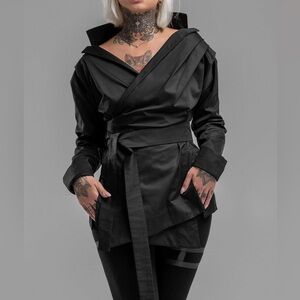 MDNT:45 Black Lotus Cotton Shirt Blouse Stretchy Goth Avant Garde Women’s M Edgy